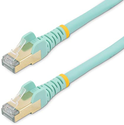 StarTech 1m CAT6a Ethernet Cable - 10 Gigabit Shielded Snagless RJ45 100W PoE Patch Cord - 10GbE STP Network Cable with Strain Relief - Aqua - UL, TIA (6ASPAT1MAQ)