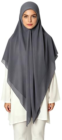Lina & Lily Maxi Hijab Foulard Mousseline Femme Carré 145 x 145cm (Gris Foncé)