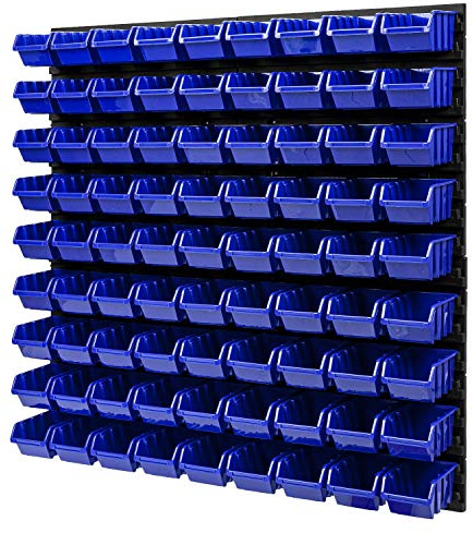 PAFEN Wandregal Stapelboxen - 772 x 780 mm – 81 Stück Boxen Werkstatt Lagersystem Schüttenregal (Blau)