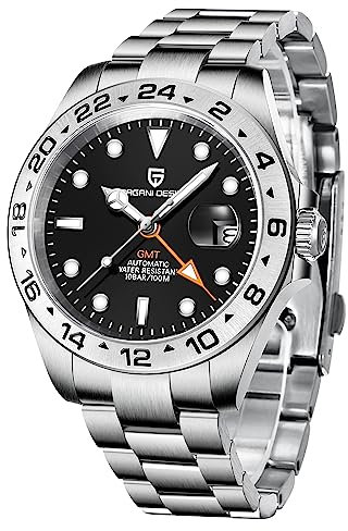 Pagani Design Uhren Herren GMT Automatik Automatik Mechanisch Analog Saphir Sport Wasserdicht Leuchtend Handgelenk Uhr (Schwarz)