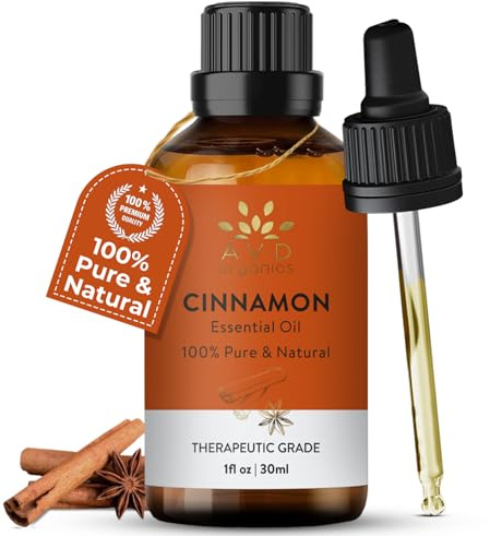 AVD Organics Cinnamon Essential Oil 30ml – Perfect for Candles, DIY Blends | Ideal for Aromatherapy, Skin Care, DIY Candle, Soap Making, Home, Office, Refresh, massage | 100% Pure Natural Oils | 1 fl oz