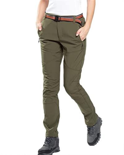 VERTAST Damen Wanderhose Warm Gefüttert Winddicht Winter Softshellhose Skihose Snowboardhose Trekkinghose Outdoorhose zum Wandern und für viele Outdoor-Aktivitäten, Grün, L