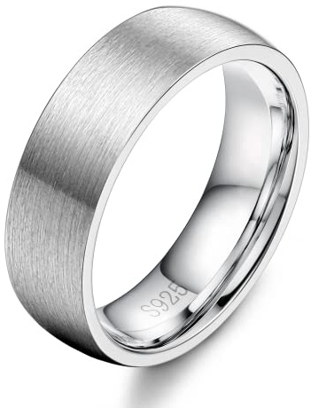 Diamday 925 Sterling Silber Ring für Damen Herren Silber Gebürstet und Mattiert Ehering Schlicht Einfach Hochzeitsring Verlobungsring Trauringe Fingerring Comfort Fit 6mm 57