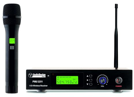 AUDIODESIGN PRO PMU 2211 Set centralina e microfono a gelato UHF, kit radiomicrofono palmare professionale, microfono wireless con body pack