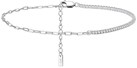 WEAV Gold Büroklammer Ketten Tennis Fußkettchen Für Frauen Silber 925 Sommer Mode Zirkonia Fußkette Schmuck