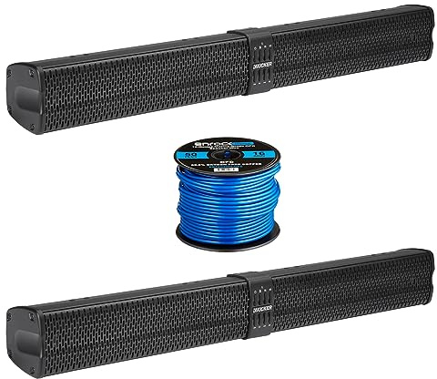 Pair (Qty 2) of Kicker KPB2 34 300 Watt Peak Power Bluetooth Weatherproof Black Soundbar Speaker System w/Wireless Remote with Speaker Wire