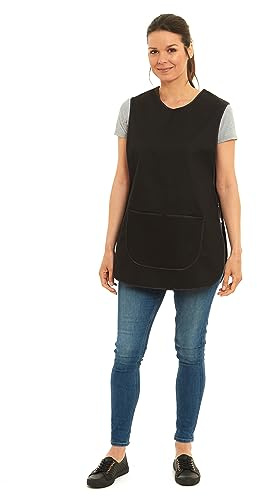 Tesmark Ladies Plain Colour Piping Design Tabard Apron Overalls Front Pocket Stylish Tabards for Women Casual Aprons for Women Home Kitchen Restaurants Coffee Shops UK Made