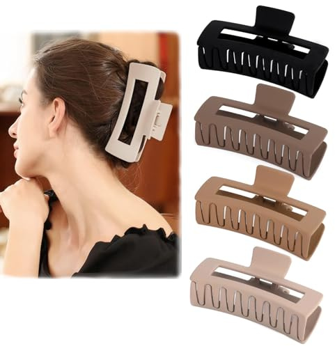 4 Pack Hair Clip for Thick Hair, 4.1 Inch Strong Hold Hair Claw Clip for Matte Hair Clips, Non-Slip Strong Jaw Claw Clips for Women Thick Thin Hair