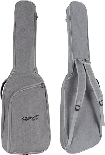 Shaman EGB-102 GY Premium-Line E-Bass Tasche - Wasserabweisendes und reißfestes Außenmaterial - Gepolsterte, verstellbare Rucksack-Gurte und Aufsatztasche - Gigbag mit verstärktem Tragegriff
