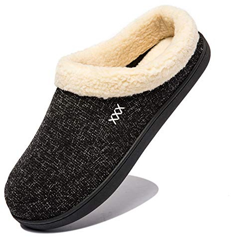 NewDenBer Men's Warm Memory Foam Slippers Winter Soft Plush Fleece Lined Slip on Indoor Outdoor House Shoes (10-11 UK, Black)