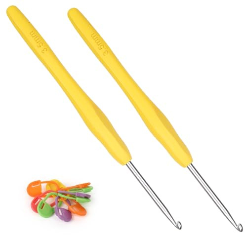 Coopay Häkelnadeln 3,5 mm, 2 Stück Metall Häkelnadel, Ergonomische Häkelnadel mit Weichen Griff für Arthritische Hände, TPR Griff Häkelnadeln für Anfänger & Profis, Bequemes Häkelnadel 3,5 mm