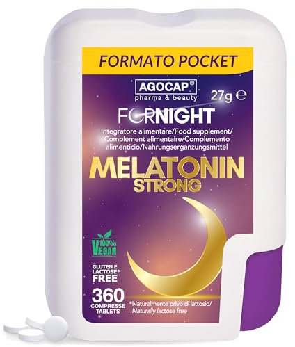 Melatonina per dormire con Camomilla e Valeriana. Melatonina forte, 1 mg con 365 minicompresse. Integratori per dormire, Melatonina Pura, regola ciclo Sonno-Veglia e riduce sintomi del Jet Lag. Agocap