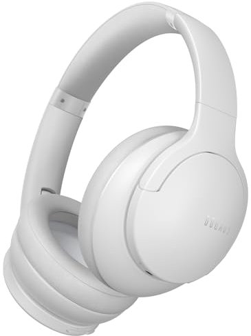 DOQAUS Bluetooth Headphones Over Ear, 90H Playtime Bluetooth 5.3 Wireless Headphones, 3 EQ Mode, HiFi Stereo Bass Headphones Wireless with Mic, Soft Earmuff,Foldable Headphone for Phone/PC(Light Gray)