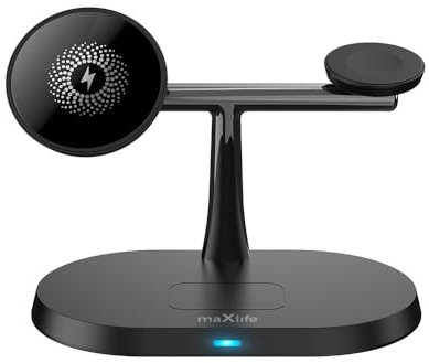 MaxLife MXWC-03 - Cargador inductivo de inducción, estación de Carga inalámbrica para iPhone, Samsung, teléfono, Auriculares, Smartwach 3 en 1