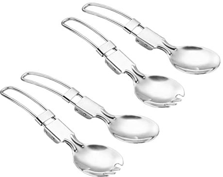 Parliky 4stücke Klappbar Edelstahl Spork Camping Picknick Besteck Geschirr Outdoor Suppenschöpfer Gabeln Reise Essen Werkzeug