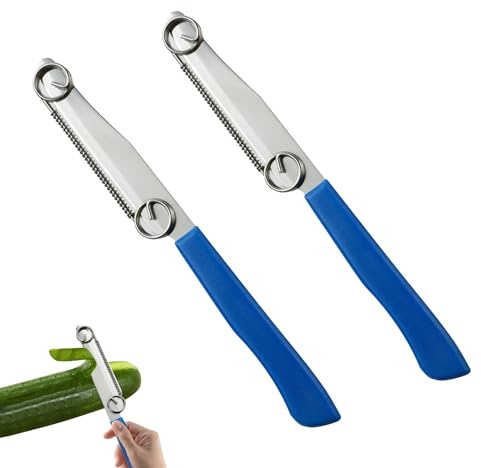 Schnelles Schneidemesser, 3 in 1 Edelstahl Gemüsemesser Obstmesser Set, Mehrzweck Gemüseschneider mit verstellbarer Feder, Küche Obstschälmesser Küchenmesser für Gurke, Karotte, Kartoffel (2 Stück)