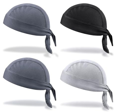 UILYNIU 4 Pcs Bandana for Men Skull Cap Anti-UV Head Protection Headband,Quick Dry Sports Bandana Cycling Skull Cap Sports Hiking Skating Cycling Climbing (UK, Alpha, M, L, Dark Gray,Black, Gray)