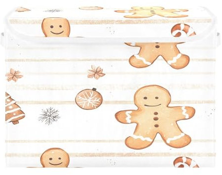 Ewusp Scatole natalizie di pan di zenzero con coperchio e manici, grandi, pieghevoli, in tessuto, per armadio, organizer per casa, ufficio, stanza dei bambini