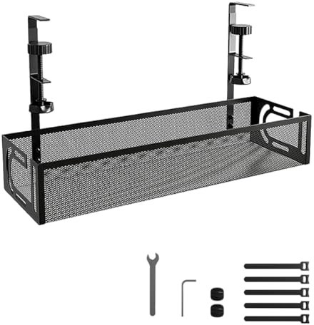 WRQIOO Under Desk Cable Management, Cable Management Tray No Drill, Steel Cable Tray Under Desk, Under Desk Cable Tidy Cord Organiser Wire Management for Homes, Offices, Internet Cafes, Black