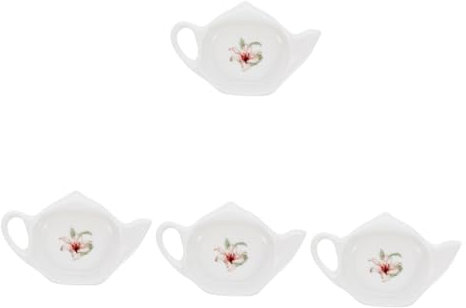 DECHOUS 4pcs Ceramic Tea Bag Holder Tray Coaster Serving Dish for Teabags Decorative