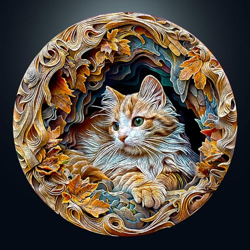 Puzzle 1000 Teile Erwachsen, 1000 Teile Katze Rundes Puzzle | 67.5x67.5cm Papierkarte Unregelmäßige Einzigartige Jigsaw für Familie Freunde