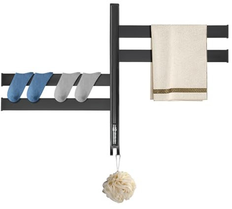 Susoso Portasciugamani elettrico, 90 W, in acciaio inox, con indicatore LED, intervallo di temperatura 45-65 °C, per ville 48 x 64 cm, colore nero