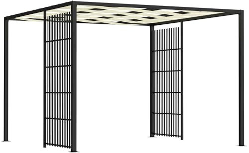 Outsunny Gazebo Pergola 3x3m con Schermi Laterali per Privacy e Copertura Ondulata, Gazebo da Giardino in Metallo e Poliestere con Viti, per Terrazza, Esterno e Patio, UV30+, Nero