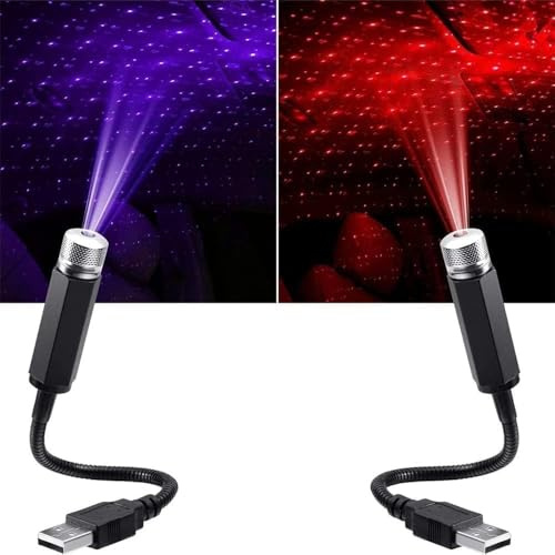 2 Pcs Mini Led Projection Lamp Star Night Wedding Car, Car Roof Star Night Lights Projection Lamp Decorative, USB Roof Projector Night Light, Led, Ceiling, Bedroom, Party Romantic