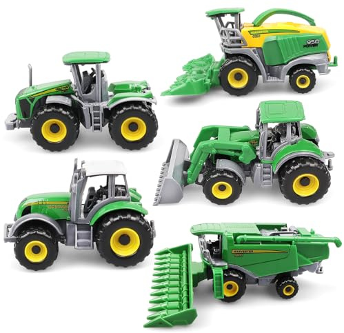 victob 5 Pack Diecast Farm Tractor Toys - Mini Farm Vehicle Set with Combine Harvester, Forage Harvester and Trucks - Alloy with plastic parts Tractors - Christmas Birthday Gifts & Party Favors