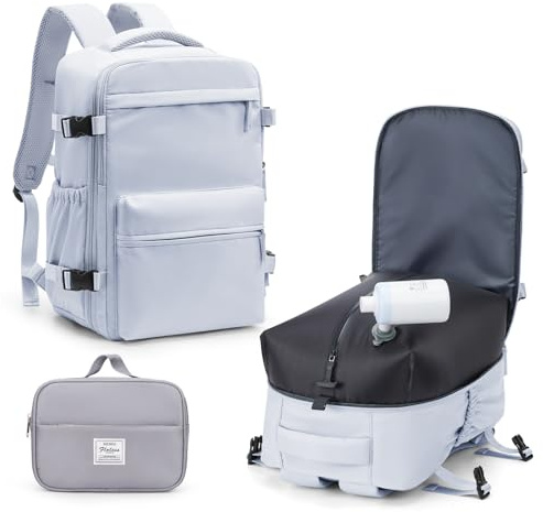 Sac à Dos de Voyage sous Vide avec Pompe - 40x30x25 cm (Ryanair Cabine) - Sac à Dos Cabine pour Avion avec Compartiment PC 14 Pouces - Imperméable - Bagage à Main Homme et Femme Gris