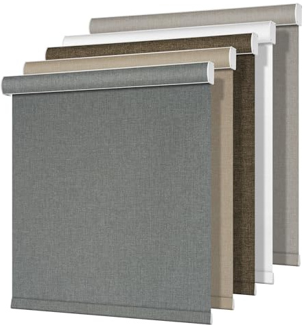HOTSOON Blackout Roller Shades for Windows,Cordless,Pull Down Roller Blinds,Thermal Insulated Linen Fabric UV Protection,Window Shades Blinds for Home,Door,Easy to Install,Blackout-Grey,70 W x 68 H