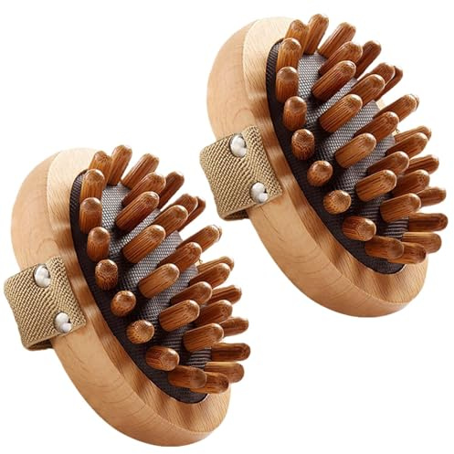 Körperbürste 2 stück, Natürliche Holz-Massagebürste gegen Cellulite – Trockenbürste mit Luftkissen für Lymphdrainage, Anti-Cellulite-Massage, Entspannung & Wellness – Handmassagegerät aus Holz (Braun)