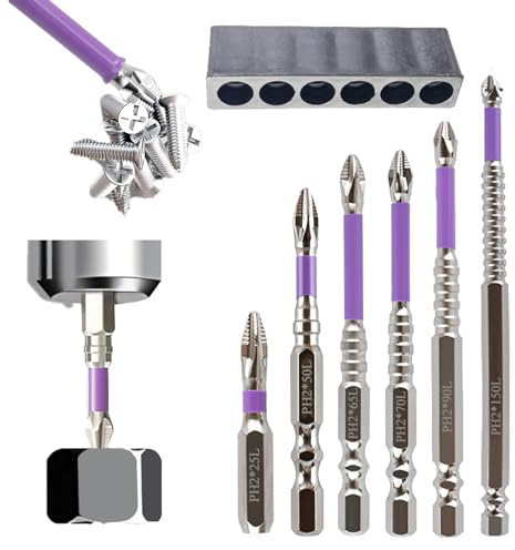 Lot de 6 embouts de tournevis K5 hautement magnétiques - Antidérapants - 25 mm, 50 mm, 65 mm, 70 mm, 90 mm, 150 mm
