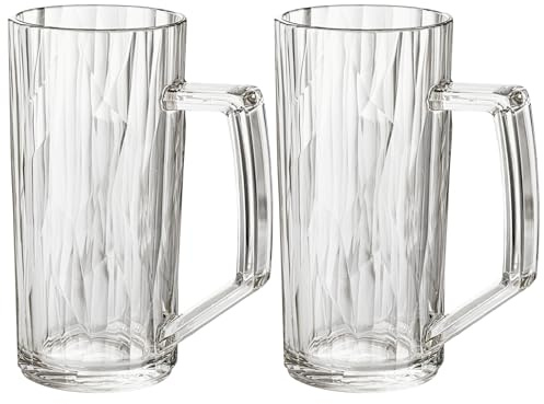 Koziol Superglas Club No. 25 - Juego de 2 vasos de cerveza de plástico transparente de 300 ml, irrompibles, reutilizables, para fiestas, acampadas, 2 unidades