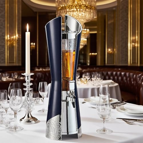 Spillatore Birra da Casa Distributore di Bevande Trasparente per Pub/Ristoranti, Design Rustico, Frigorifero per Bevande da 3 Litri con Luci LED Colorate, Torre per Margarita(Blue)