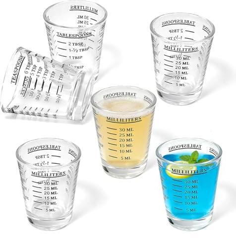 Elyyapt 6 PCS Shot Glasses Set 30ml Heavy Base Shot Glass Reusable Glass Measuring Cup Thick Base Mini Glasses Clear Shot Cups for Cocktail Vodka Whiskey Tequila Liquor Wine Spirits