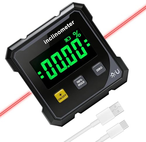 Afaneep Digitaler Winkelmesser Neigungsmesser Laser Inclinometer, Type-C-Ladefunktio, 4 Seitig Magnetisch, IP54-Wasserschutz, Tragbar Digitale Wasserwaage für Bau, Dekoration, DIY
