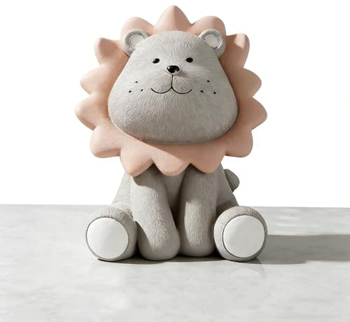 Bruchsichere Löwen Spardose aus Harz - Süße Geschenkidee für Kindergeburtstag & Jubiläum, Robustes Sparschwein Alternative (Grau, L)