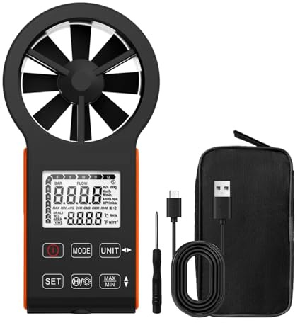 Anemometer, Digitales Anemometer, wiederaufladbares wasserdichtes CFM-Anemometer misst Windgeschwindigkeit (0,3~30 m/s), Luftvolumen(Orange)