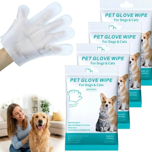 Xforevery Pet Glove Wipe for Dog, Wash Free, Thickened, Gentle Cleaning Grooming Wipes for Daily Care and Traveling, Easy Use on Fur Face, Body, Ear, Eye, Paws and Bum, 24PCS/Pack