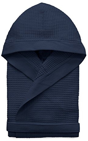 Morbidissimi Accappatoio Nido D’Ape Per Uomo e Donna Con Cappuccio, Cinturino e 2 Tasche, Accappatoi Leggeri Puro Cotone, Pratico e Compatto, S276 (Accappatoio Blu Navy, M)