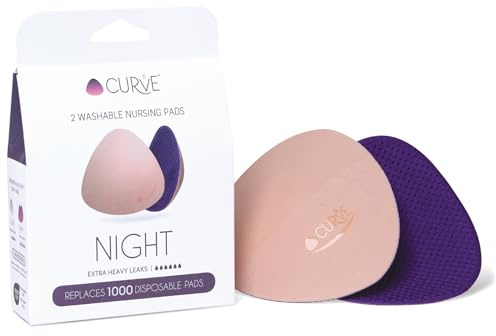 CURVE BY CACHECOEUR Essential Night - 2 Nursing Pads - Ultra Absorbent - Reusable & Washable Breast Pads - Extra Heavy Leaks - Stay Dry All Night, Eco-Friendly. Say Goodbye to Disposable Pads
