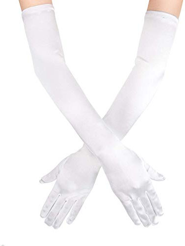 SAVITA Abendhandschuhe Weiß Satin Handschuhe Lang Opernhandschuhe Tanzhandschuhe 1920 Handschuhe für Frauen Mädchen