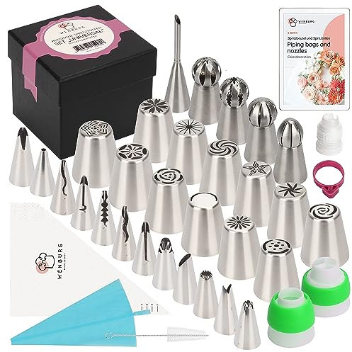 Wenburg Versatile & Facile da Usare Set Beccucci Sac a Poche Professionali con 29 Ugelli - Beccucci Russi, Beccucci a Sfera, Beccucci a Volant per Decorazione Perfetta di Torte e Cupcake (Universal)