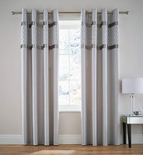Catherine Lansfield Sequin Cluster 66x72 Inch Lined Eyelet Curtains Two Panels Silver Grey