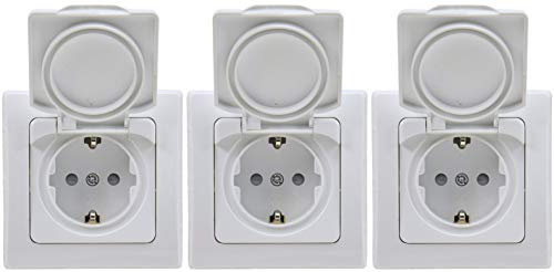 3 x DELPHI 22306 Schutzkontakt-Steckdose IP44 inkl.Rahmen weiß