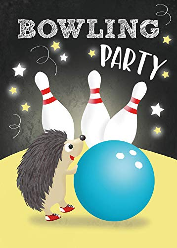 Bowling - Biglietti d'invito per ragazze e ragazzi, per feste di compleanno, feste di invito, 10 biglietti, 14,8 x 10,5 cm, formato cartolina