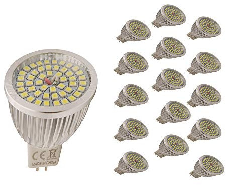 Mengjay 15 Stück MR16 6W LED Lampen Birnen Cold weiß (6000k) ，48 SMD 2835, 500 lumen, AC/DC 12V, Led - Winkel 120 °, CRI:75 ，Kein Stroboskop effekt