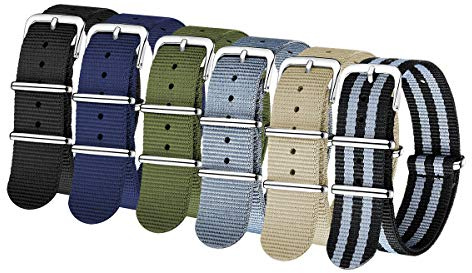 CIVO NATO Strap 6 Packs 16mm 18mm 20mm 22mm 24mm Ballistic Nylon Watch Band Zulu Straps Stainless Steel Spring Bar Buckle and Link Pin Tools, Black + Navy Blue+Linen Navy Blue + Army Green + Black Red + Smoke Grey