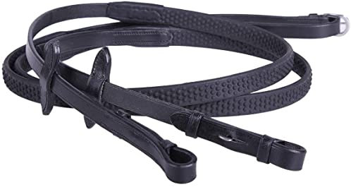 Equipride Zügel aus Leder mit super Grip, rutschfest für Zaumzeug, super flexibel (extra voll, schwarz)